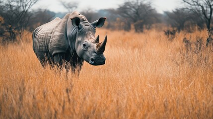 Obraz premium Rhino in tall grass