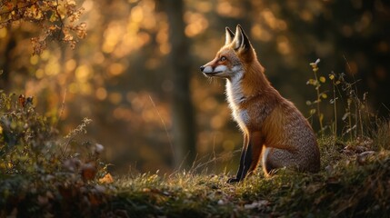 Fototapeta premium Red fox in the autumn forest.
