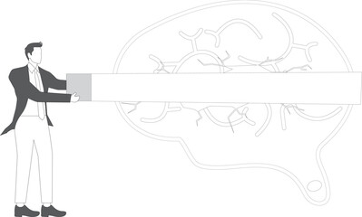 Businessman treats Human Brain With Adhesive Plaster, businessman placing bandage on injury, healing or relaxation of the mind