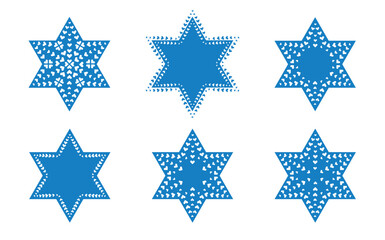 Fototapeta premium Blue Star of David Graphic with Heart Patterns. Vector illustration.