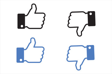 Set of Thumbs up and thumbs down emblems. Like and dislike icons set, vector, illustration