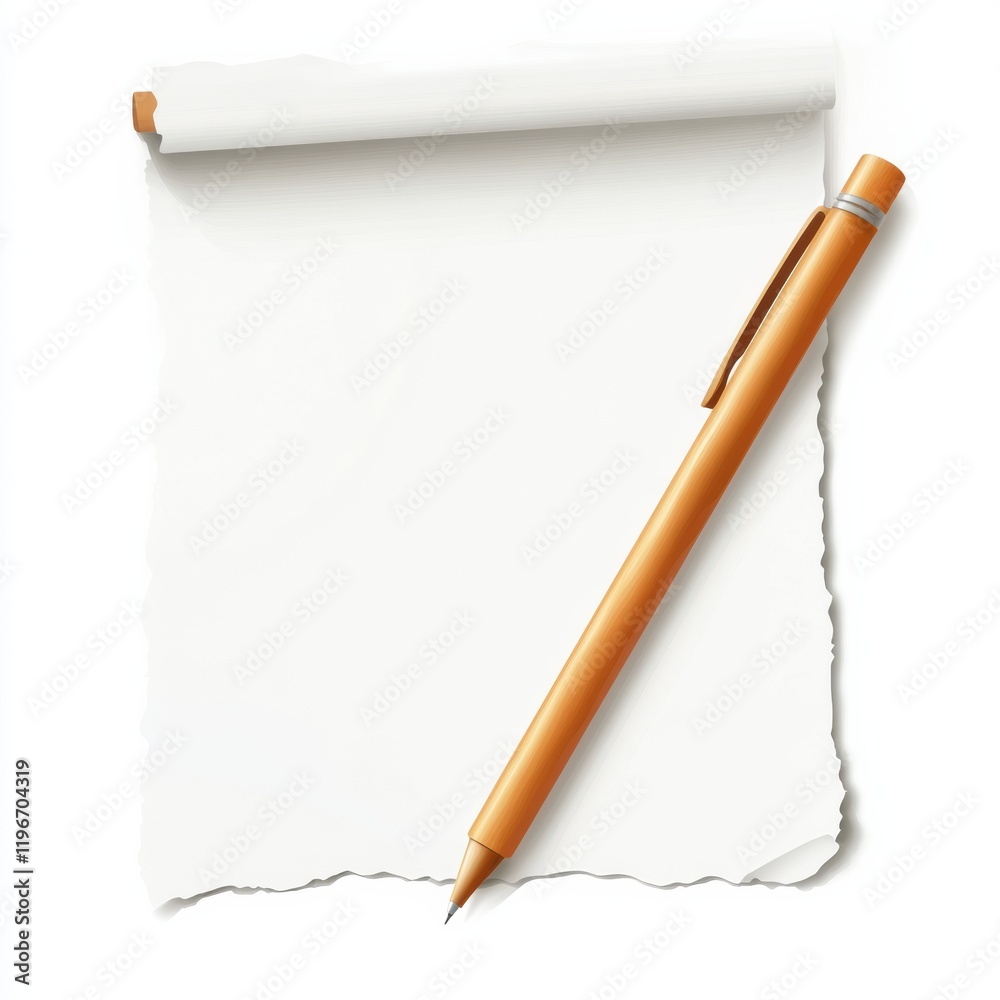 Poster Blank notepad with orange pen ready for notes and ideas in a creative workspace. Generative AI