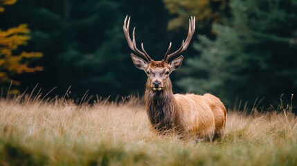 Majestic deer in autumnal field