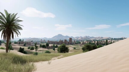 Desert Oasis with Ancient Ruins