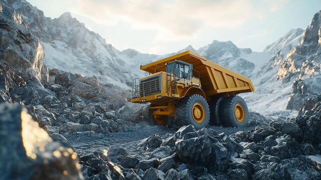 Mining Excavator Loading Granite or Ore into Dump Truck