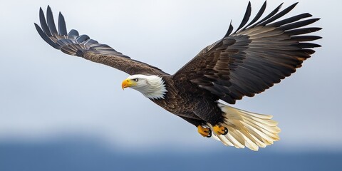 Obraz premium A majestic eagle soaring through a cloudy sky