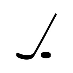 Ice hockey stick and puck silhouette icon vector illustration design on white background.