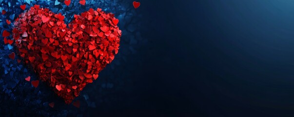 A blue background featuring a red heart, representing Valentine's Day and love, with room for text.