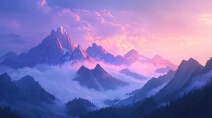 Majestic Mountain Peaks at Sunrise: A Serene Landscape