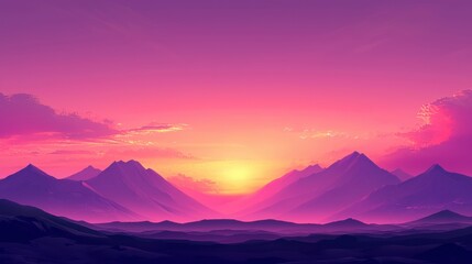 Majestic Pink Sunset over Silhouetted Mountains