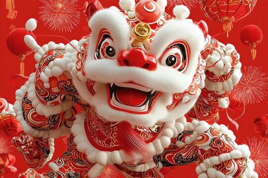 DIgital Paint of Chinese new year celebration festive event colorful decorations urban environment joyful atmosphere cultural significance