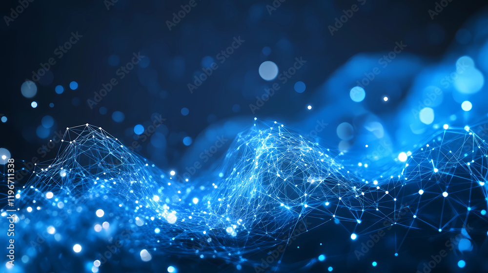 Wall mural blue glow particle abstract bokeh background