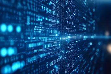 Fototapeta premium Blue digital binary data on computer screen background