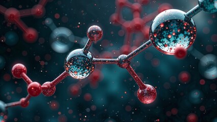 Abstract representation of molecular structures and chemical reactions with colorful molecules in laboratory setting. Colorful molecules forming chemical structure with bonds