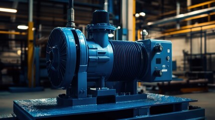Industrial Blue Vacuum Pump in Factory Setting