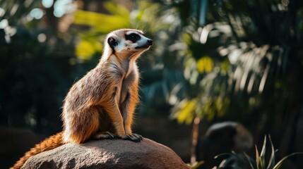 Obraz premium Alert Meerkat on Rock, Tropical Setting