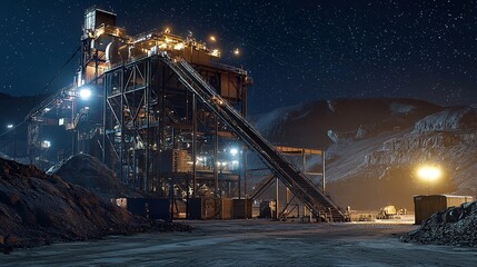 Night View of a Copper Mine Head in NSW, Australia