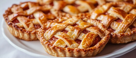 dessert photography of strawberry pies on a white plate
