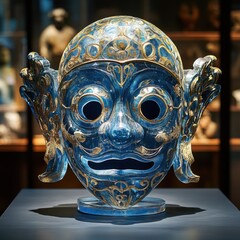 Obraz premium Intricate Blue Glass Mask with Golden Details