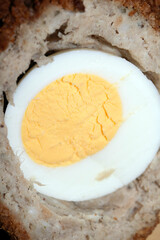 Close up of a Cut Scotch Hen Egg With Whites and Yolk Boiled