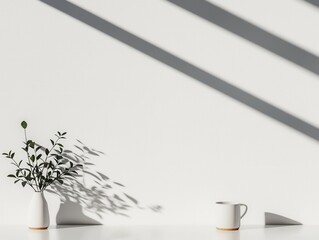 Obraz premium Minimalist desk plant aesthetic in clean white space indoor environment modern composition natural lighting