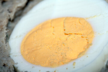 Close up of a Cut Scotch Hen Egg With Whites and Yolk Boiled