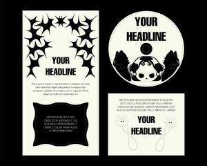  Y2K Poster Design Layout With Abstract Vector Geometric Shapes.