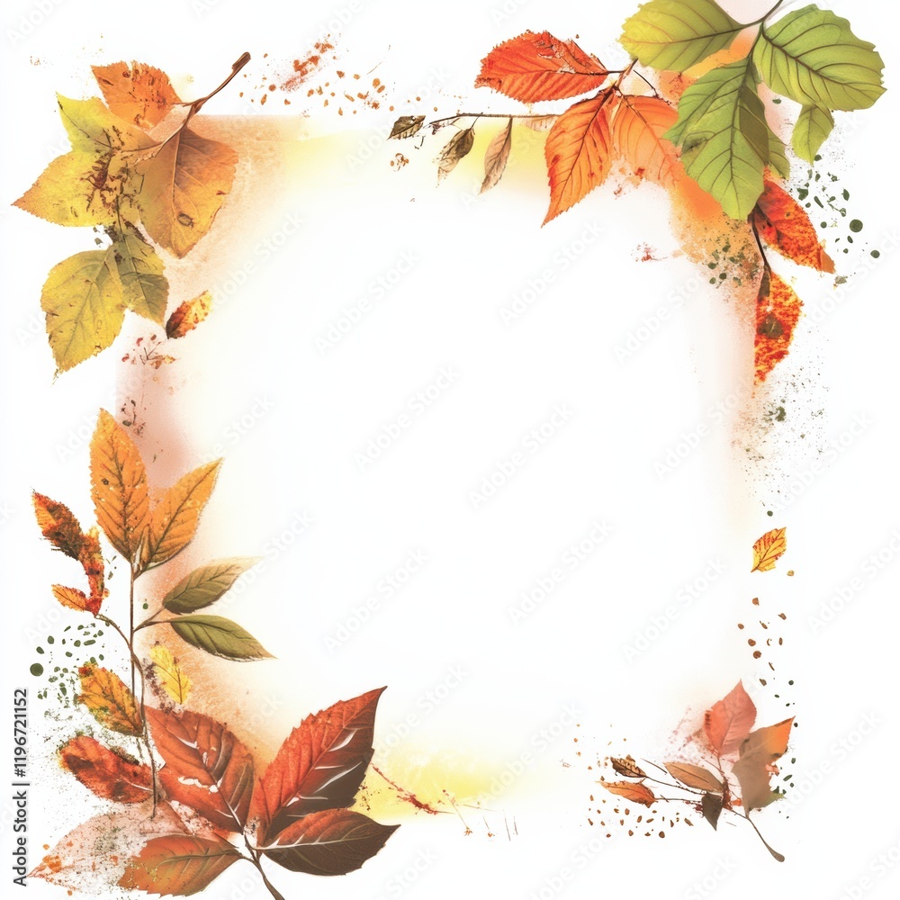 Fototapete Autumn leaves framing an empty space ideal for text and creative designs. Generative AI