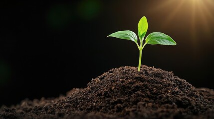 Fototapeta premium Sprout growing in soil, sunlight background, new life, nature