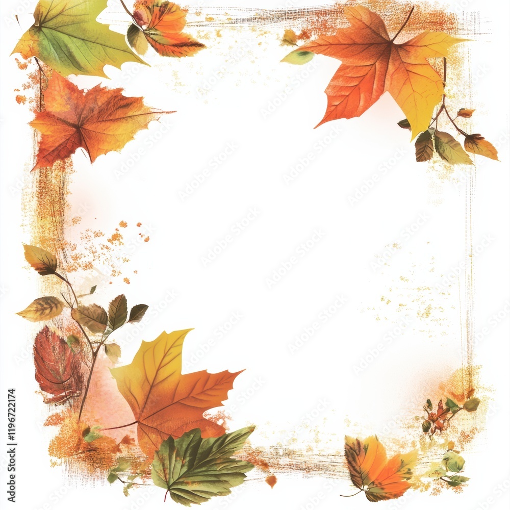 Fototapete decorative autumn leaves frame with ample space for text and creative design ideas. generative ai