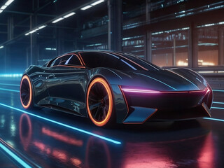 AI-powered car on a high-tech night road