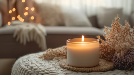 Warm Candlelight in a Cozy Living Room Setting