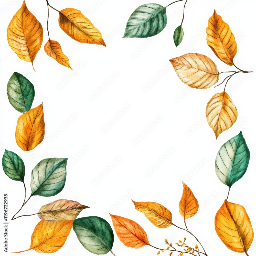 Fototapete Decorative arrangement of autumn leaves creating a space for text or design in a modern layout. Generative AI