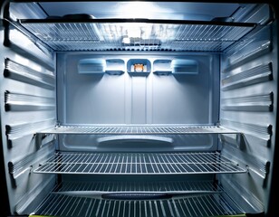 Inside an empty fridge with shelf space