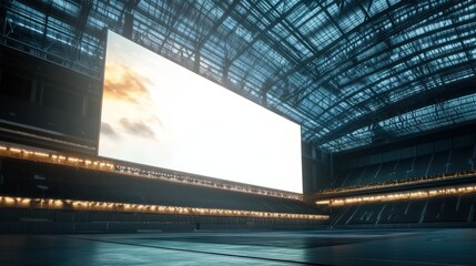 Fototapeta premium Huge blank LED screen in modern stadium interior.