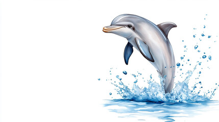 Fototapeta premium Cheerful Dolphin Jumping out of Ocean Water Creating Splashes Under a Bright Sky During a Sunny Day