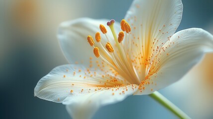 Delicate White Lily Blossom with Orange Pollen Close-Up