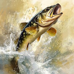 Fishing. Rainbow trout fish jumping with splashing in water