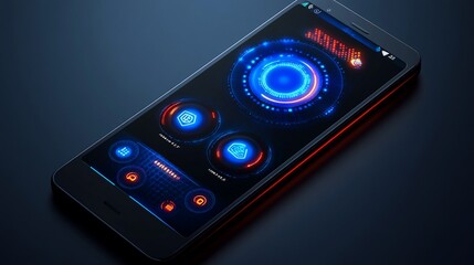 Futuristic Smartphone Interface:  Cybersecurity App Display