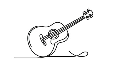 Obraz premium One line drawing of acoustic guitar . Transparent background png file