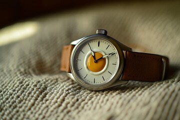 Stylish wrist watch on fabric