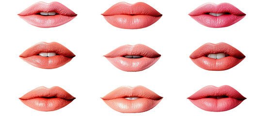 Obraz premium PNG collection of pink lips showing various subtle expressions on a white background