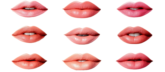 PNG collection of pink lips showing various subtle expressions on a white background