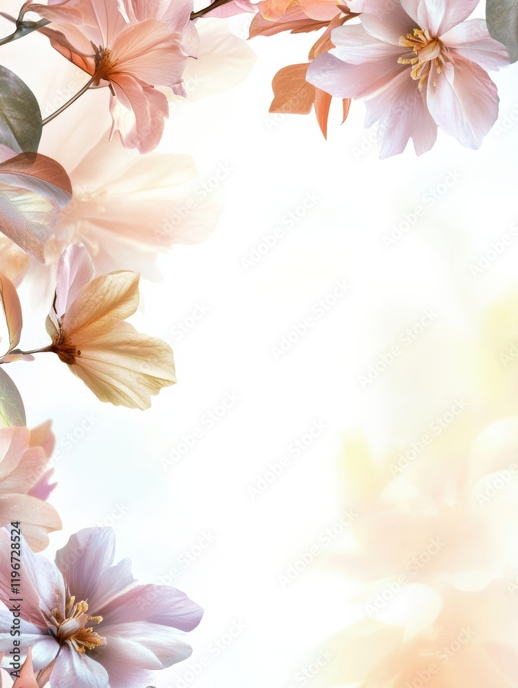 Fototapete delicate floral arrangement with soft colors providing ample space for text in a serene setting. gen