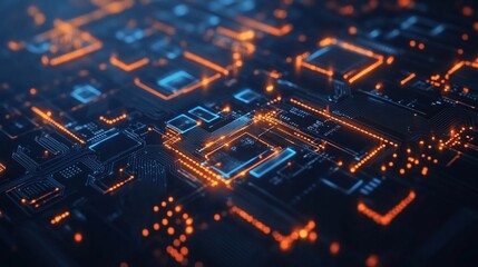 Abstract Circuit Board: Glowing Digital Network