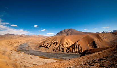 Landscape of mountain river, Mountain stream, Ladakh