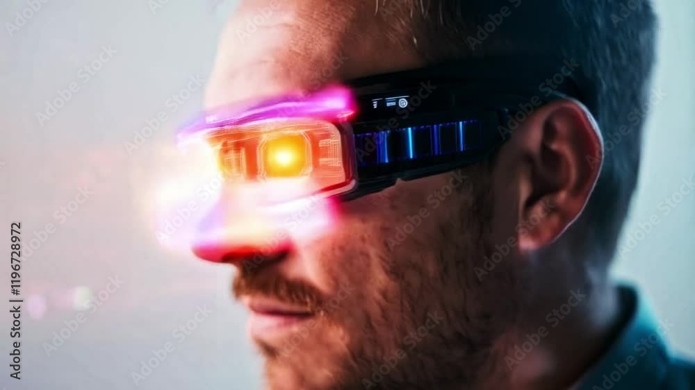 Aufkleber a man with futuristic glasses showcases advanced technology blending cyber elements with human featu