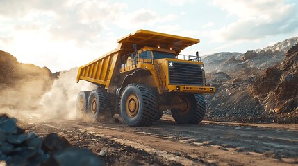 Obraz premium OpenPit Mine Industry Yellow Mining Truck for Hauling
