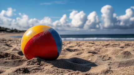 Colorful Ball on Beach Under a Sunny Sky