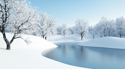 Obraz premium Snowy Winter Landscape with Frozen Lake